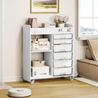 Rolling Storage Cart With Top Pegboard And 6 Drawers  Mobile Utility Cart On Whe