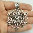 Art Nouveau Antiqued Silver Plated Filigree Flower Big Pendant With Slide Bail