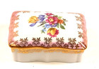 Dresden China Lidded Floral Spray Trinket Pill Box Germany Vintage Pink Gold