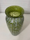Vintage Olive Green Art Glass Vase 8  Mid Century Modern Drip Cased Glass