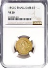 1842-d  5 Gold Half-eagle Certified Ngc Vf20 Small Date-dahlonega Branch Mint 