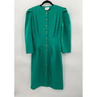 Vintage Success Dress Hostess Women 13 14 Emerald Green Polyester Snazzy Buttons