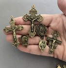 12 Pc Set 6 Rosary Crucifix Cross   6 Centerpiece Italy Parts Finish Bronze