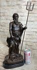 Handmade Poseidon God Of Sea Holding Trident Greek Mythology Statue Bronze