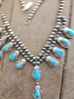 Sterling Silver Turquoise Necklace Native American Indian Squash Blossom Lariat