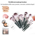 14pc Soft Makeup Brush Set Green Foundation Powder Eyeshadow Cosmetics Tools Kit