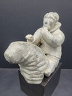 Vintage Inuit Eskimo Soap Stone Carving Sculpture Man And Walrus 15 5lbs Signed