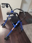 Medline Four Wheeled Rollator Blue  Foldable  With Seat  Storage Bag