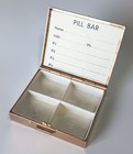 Vintage Gold-tone Pill Bar Box W Mother-of-pearl   Rhinestone Top