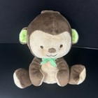Fisher Price Brown Monkey Plush 6  Stuffed Animal Green Ears Bow Sit Snugamonkey