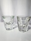 Set Of 2 Vintage Shot Glass Clear Heavy Bottom White Pour Line Retro Barware