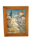Vintage Mid Century Modern Urban Expressionism Oil Painting Wood Frame 25  X 20 