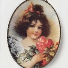 Vintage Victorian Girl W  Flowers Oval Chimney Flue Cover   Metal Chain Border