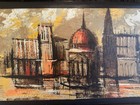 Large Vntg Brutalist Abstract Mid Century City Scape Textured Print Of Venice