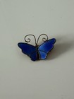 Vtg David Andersen Beautiful Sterling Silver Blue Guilloche Enamel Butterfly Pin