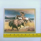 Native American Indian Picture Buffalo Scene Lacquered Wood Vintage Wall Hanging