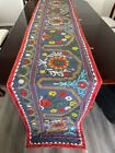 Vintage Black Suzani Fabric  Uzbek Tapestry Wall Hanging  Embroidered Long Tent