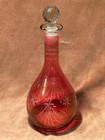 Vintage Etched Iridescent Cranberry Cut Glass Decanter W  Lead Crystal Stopper