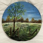 Vtg Hand Painted 10  Saw Blade Original Folk Art Country Landscape Swing Set