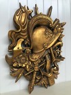 Sale   Stunning Gilded Coat Of Arms  Armour Helmet Carved In Wood 1920
