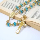Saint Benedict Blue Crystal Beads 10mm Golden Rosary Flowers Beaded Prayer Neckl