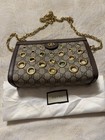 Gucci Gg Monogram Small Shoulder Bag Gold Chain Strap Grommet Magnetic Dust Bag