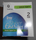 Leggs Sheer Energy 2 Pair  1 Box  Q Sheer Panty Suntan Medium Support Leg New