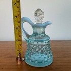 Vintage Fenton Blue Opalescent Hobnail Glass Cruet With Stopper 5 Inch