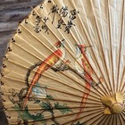 Vtg Hand Painted Japanese Chinese Bamboo Rice Paper Wood Umbrella Parasol Signed