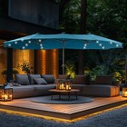 15ft Patio Large Umbrella Double Side Outdoor Market Umbrella W  Led Solar Light