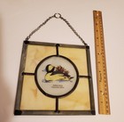 Vintage  Stained Glass Window Panel With Chain 7   x7     Leaded Buffle Head Zaffo