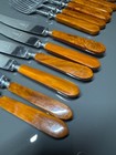 563 Grams Antique Bakelitecatalin Forks And Knifes 12 Pieces Marbled 