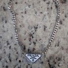 White Prada Necklace Name Tag Pendant