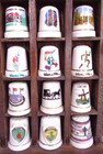 Thimbletown Wood Shelf Display With 21 Thimble Lot  Atlanta Olympics  Kentucky  