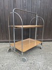 Dinett Serving Cart Tea Cart Table Side Table Oak Bar Chrome 70s Oak