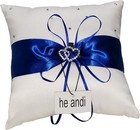 7 8  Satin Double Hearts Decoration Wedding Ring Bearer Pillow Blue