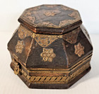 Antique Wooden   Brass Hexagonal Handmade Trinket Box Asian Or Turkish