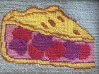 Vintage Handmade Framed Needlepoint Embroidery Cherry Pie Slice Design Wall Art