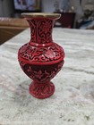 Vintage Chinese Carved Red Cinnabar Lacquer On Porcelain Floral Vases 6 5 