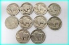 10x Buffalo Nickels - Full Date - 10 Full Date Coins
