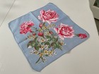 Vintage Hankie Handkerchief Lot Of 3 -  Light Blue With Pink Roses