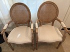 French Style Beige Fabric   Antique Brown Finished Wood 2-piece Dining Chair Set