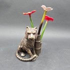 Levenger Bronzed Tiger Pen Stand Lacquered Flower Pens Set Vintage