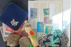 Junk Drawer Lot Old Collectibles Trinkets Coins Stamps Odds Ends