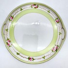 Antique Nippon Hand Painted 2-handle Pink Rose Plate Set Of 6 Green Band Gilt