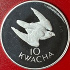 1979 Zambia 10 Kwacha 1 Oz Silver Proof Taita Falcon Wildlife Bird Crown 42mm