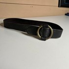 Vintage Black Leather Belt Size 36 Solid Brass Ring Buckle Distressed Patina