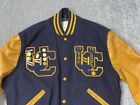 Vintage Delong Varisty Letterman Jacket Mens 46 Blue Gold High School Pins 1970s