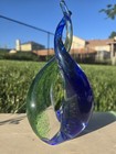 John Mcdonald Signed Studio Art Glass Flame Twist Sculpture Meridian Blue Green