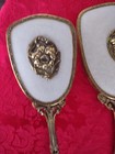 Vintage Globe 24k Gold Plated Vanity Hand Mirror Paddle Hair Brush   Comb Set